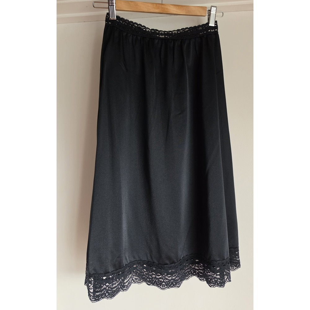 Olga Half Slip Skirt Women M Black Nylon Solid Petticoat Underskirt